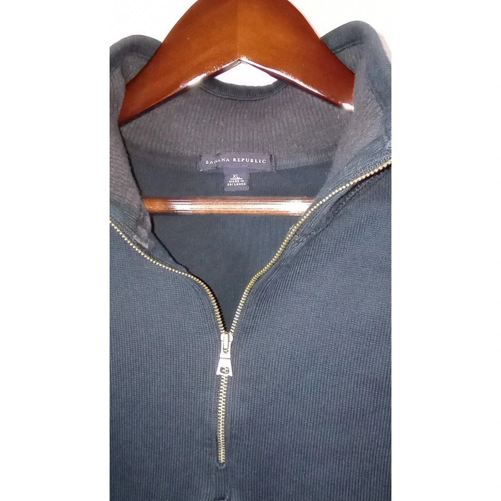 Banana Republic Men L/S  1/4 Zip Pullover Sweatshirt Black Size XL  100% COTTON